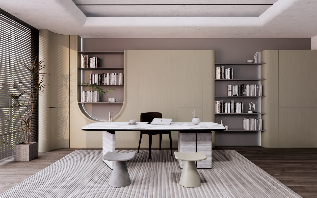 书橱布景墙储物柜一体